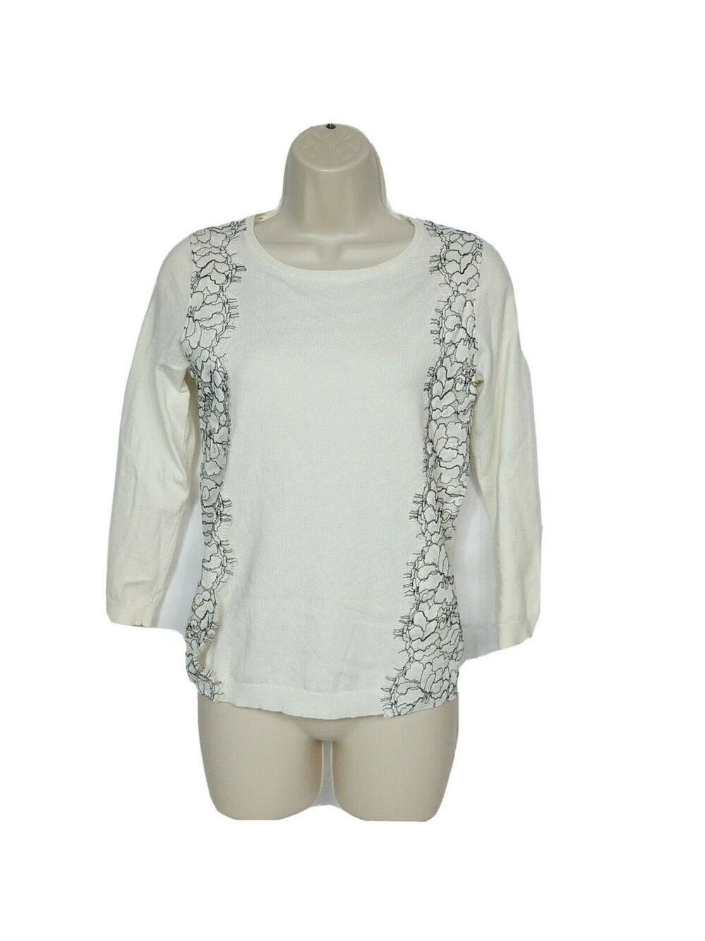 Ann Taylor Cream Geometric Sweater Small
